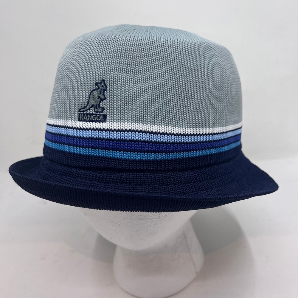 Kangol Stripe-Air Mowbray Hat Men XL Blue Grey Knit Pork Pie Vintage NWT